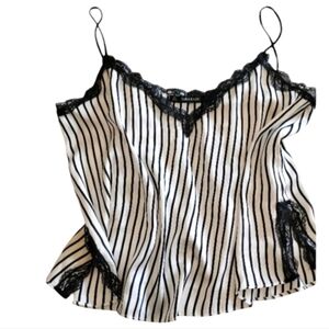 Zara Black and White Striped Lace-Trim Camisole